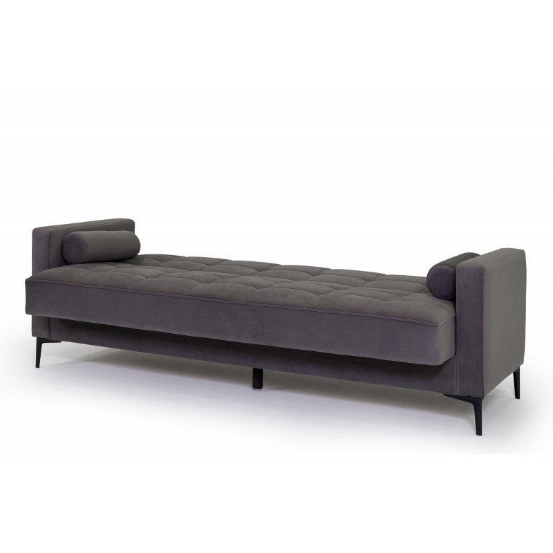 Καναπές–κρεβάτι Seatle με καπιτονέ κάθισμα και easy clean ύφασμα σε σκούρο γκρι χρώμα