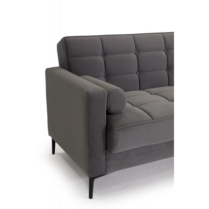 Καναπές–κρεβάτι Seatle με καπιτονέ κάθισμα και easy clean ύφασμα σε σκούρο γκρι χρώμα